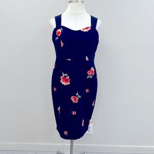 Ashley Graham Navy Floral Midi Dress - Size 14